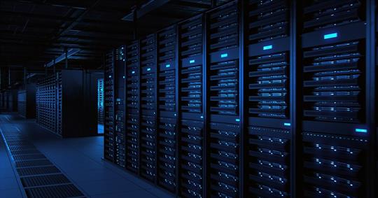 Rows of GPU servers in a data center.