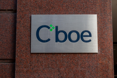 Cboe logo on a building exterior. The SEC approved Cboe’s binary options on company KPIs on October 13, 2026