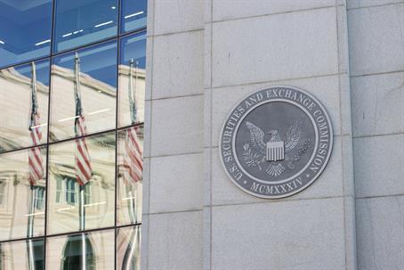 U.S. Securities and Exchange Commission seal on the exterior of SEC headquarters in Washington D.C.