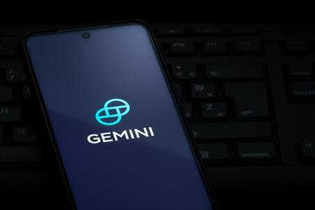 Gemini cryptocurrency exchange logo displayed on smartphone screen